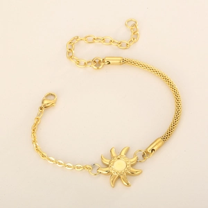 Fashionable gold stainless steel sun pendant bracelet with adjustable link chain
