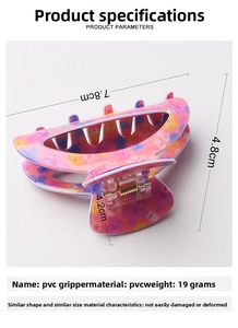 Vista dettagliata della molletta in PVC rosa a fiori da 7,8 cm con misure e dimensioni