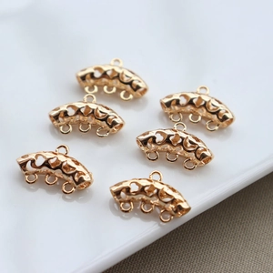Gold-plated curved tube hollow connector with 4 holes for DIY jewelry making