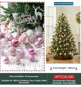 Detailed set of 64 pink and white Christmas tree ornaments in various festive shapes