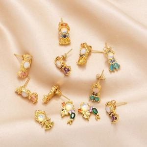 Cartoon Mermaid Princess Stud Earrings Copper Gold Plated Colorful Rhinestone Fairy Tale Style Jewelry Gift For Women