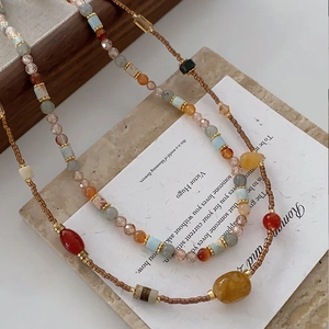 Dunhuang style natural agate beaded necklace with vintage multi-colored gemstone strands