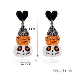 Detail van Halloween pompoen geest acryl oorbellen met afmetingen van 6CM lengte en 2,5CM