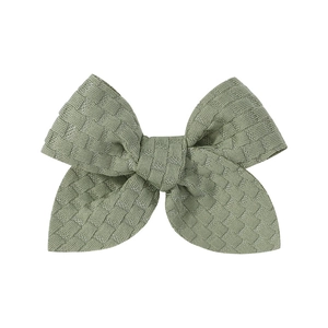3.3 inch sage green knitted bow hair clip with textured weave pattern for girls