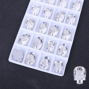 Flat back skull glass crystal beads with double holes for DIY sewing projects