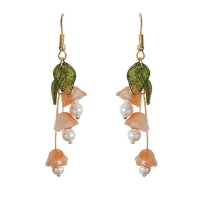 Lily Of The Valley Long Dangle Earrings Resin Flower Green Leaf Imitation Artificial Pearl With 925 Sterling Silver Earring Post