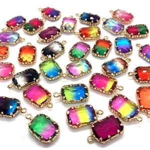 Faceted gradient crystal pendants with gold metal edges for DIY jewelry making