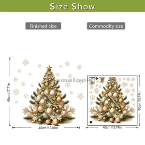 Detailed size specifications for Christmas tree PVC wall stickers showing 40x40cm sheet