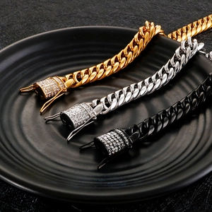 Chaînes cubaines tricolores en or, argent et noir avec fermoirs sertis de diamants