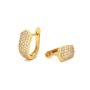 Elegant gold shield earrings with micro-paved zircons in a minimalist geometric design