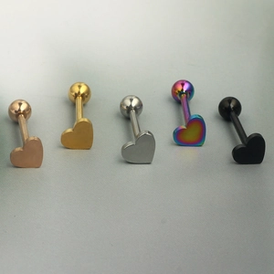 Set of 5 colorful heart-shaped stainless steel tongue rings and body jewelry
