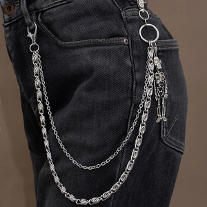 Double Layer Metal Pant Chain Skeleton Pendant Hip Hop Punk Style Waist Jeans Chain Accessory