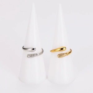 Minimalist stainless steel hug rings with teardrop design and sparkling pavé crystals