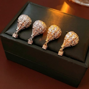 Boucles D'oreilles Puces Montgolfière Avec Zircon En Cuivre Et Tige En Argent Bijoux Chic Pour Femmes