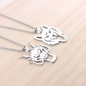 Mens hollow wolf head and Chinese dragon pendant necklaces in stainless steel