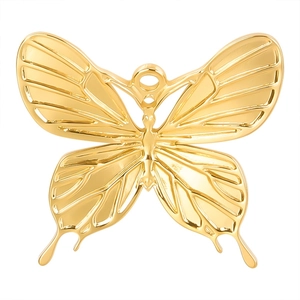 Golden butterfly pendant in 18k plated stainless steel on a pure white background