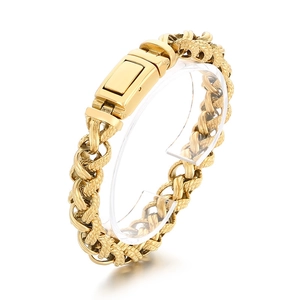 Men's punk style twisted dragon chain bracelet in gold-plated stainless steel with square clasp