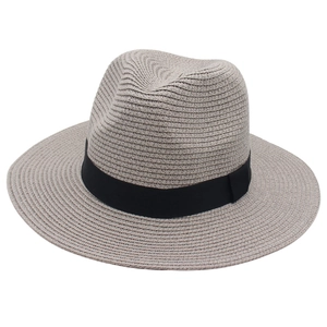 Classic Panama straw hat with black ribbon and jazz brim for summer sun protection