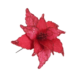 25cm red artificial Christmas flower with glitter sequins for holiday tree decoration