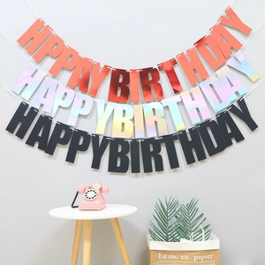 Happy Birthday Letter Banner Glitter Pearlescent Paper Bunting Garland Hanging Party Decorations Modern Style