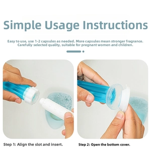 Detailed guide showing the assembly and opening of the flower toilet cleaning gel tube
