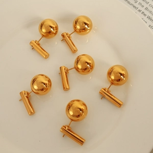Three pairs of minimalist 18k gold plated titanium steel ball and post earrings