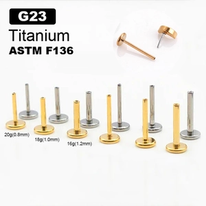 G23 Titanium ASTM F136 body piercing labret studs in silver and gold assorted sizes