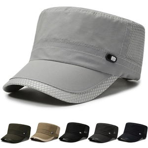 Mesh Breathable Cadet Cap Flat Top Hat Quick Dry Sun Protection Outdoor Sport Adjustable Military Style Hat For Men