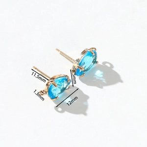 Detailed dimensions of 14k gold plated stud earrings with sky blue zircon stones