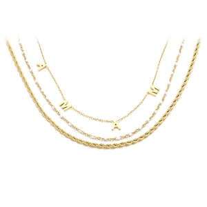 Three-layer gold titanium steel necklace featuring MAMA letter charm and twist chain design