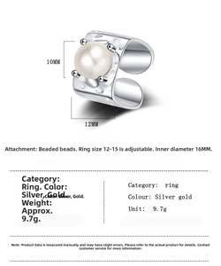 Detail view of square pearl ring with hammered silver texture and 10mm bead diameter