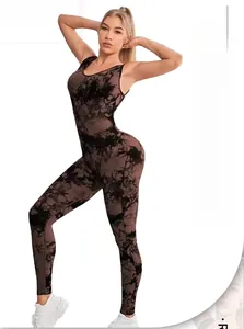 Close-up of seamless tie-dye yoga jumpsuit showing breathable fabric and high-stretch texture