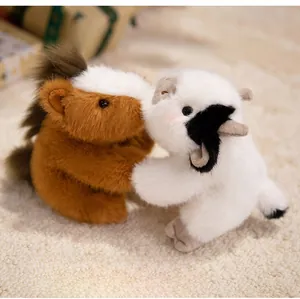 Close-up of plush capybara and cow dolls in a warm hug, featuring fluffy premium texture