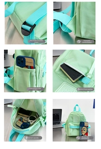 Détails du sac à dos enfant vert menthe avec sangles réglables et poches latérales