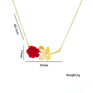 French style red rose necklace with zircon stones and detailed product dimensions