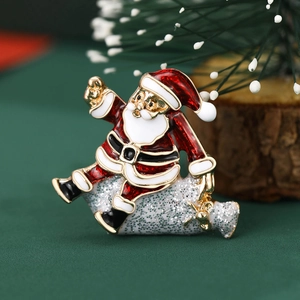 Santa Claus Brooch Pin Alloy Enamel Glitter Cute Christmas Holiday Party Fashion Jewelry Accessories Gift For Women