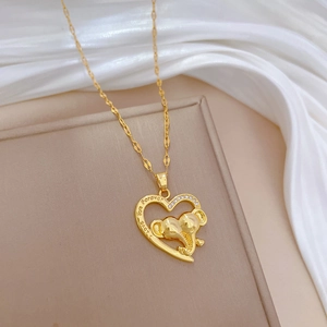 Elegant gold heart elephant necklace with Zirconia and I Love You Forever engraving