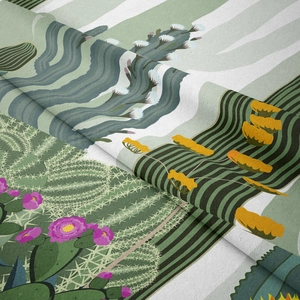 Detailed view of bohemian cactus print tapestry with soft fabric texture and sharp digital art