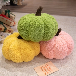 Nordic pumpkin plush pillows in green yellow and pink soft teddy fleece texture