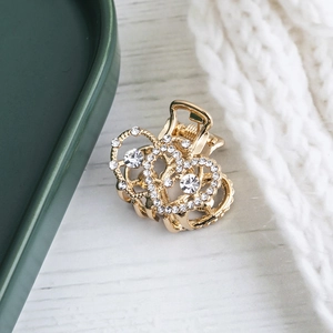 Mini pince à cheveux dorée en forme de cœur avec strass brillants pour femmes