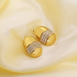 Boucles d'oreilles gland en acier inoxydable doré 18 carats avec oxydes de zirconium