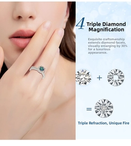 Detail showing 1ct Moissanite ring with crossover design and visual magnifying setting