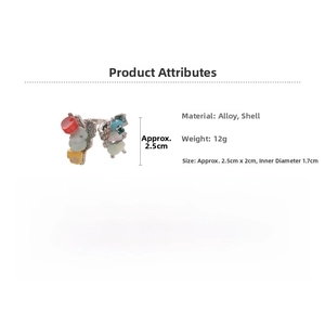 Detailed size specifications for a floral shell ring with irregular colorful inlay details