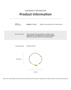 Detail view of pearl and agate bead necklace with dimensions and toggle clasp design