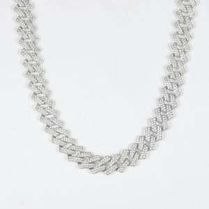 Mens silver cuban link necklace with iced out crystals and hip hop diamond details