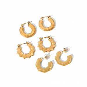 Lot de 3 paires de boucles d'oreilles en acier plaqué or 18k aux designs géométriques