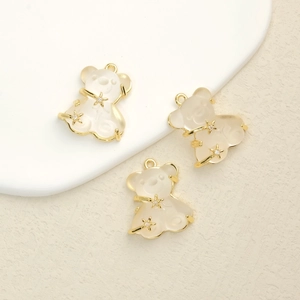 Cute resin bear pendants with gold plating and rhinestone star details for jewelry making
