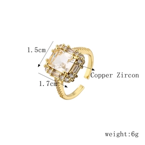 Detail showing gold square cubic zirconia ring with 1.5cm x 1.7cm stone dimensions
