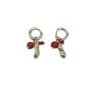 Boucles d'oreilles créoles avec pendentif cacahuète et perles rouges style chinois