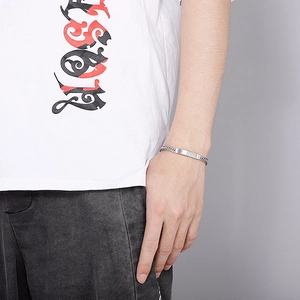 Detailed view of punk stainless steel dragon bone chain bracelet with magnet clasp on wrist